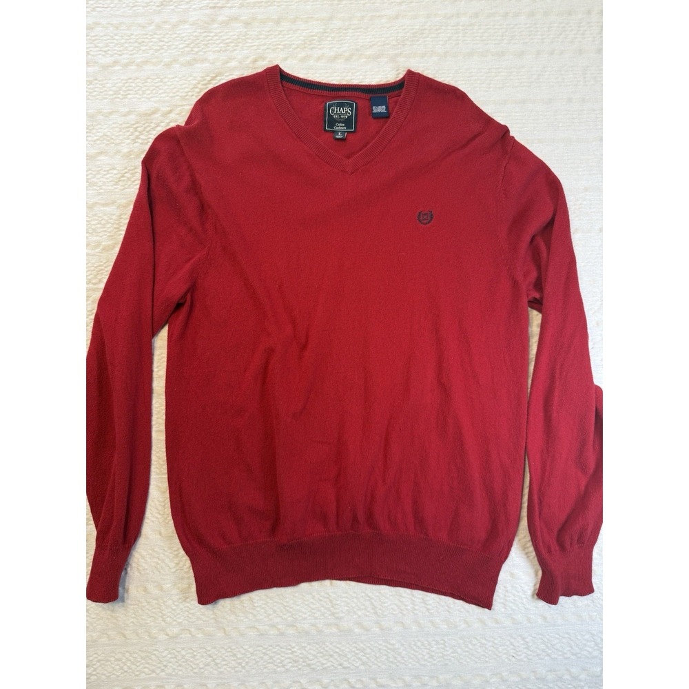 Preppy V-Neck Sweater Cotton Cashmere Red Large Chaps